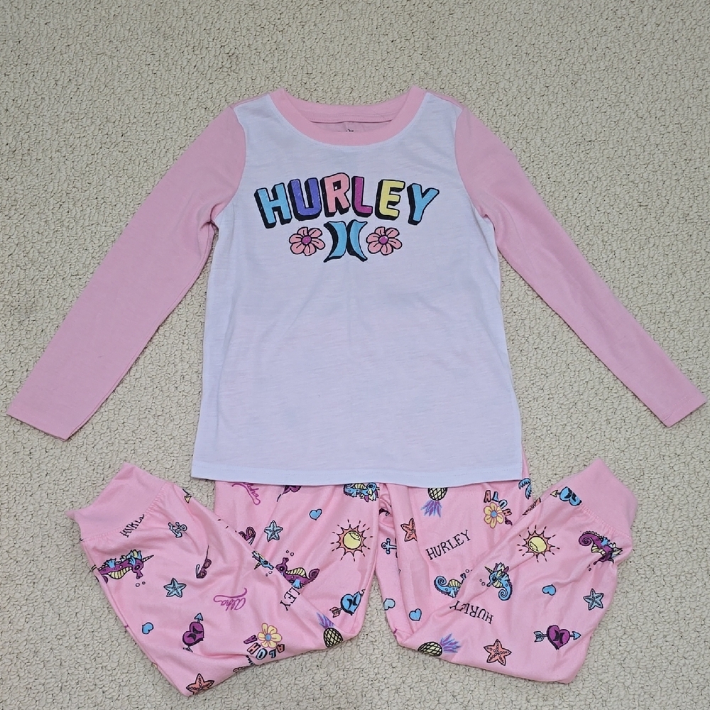 🌸3/$30🌸 Hurley Pink & White Floral Logo Kids Pajama Set